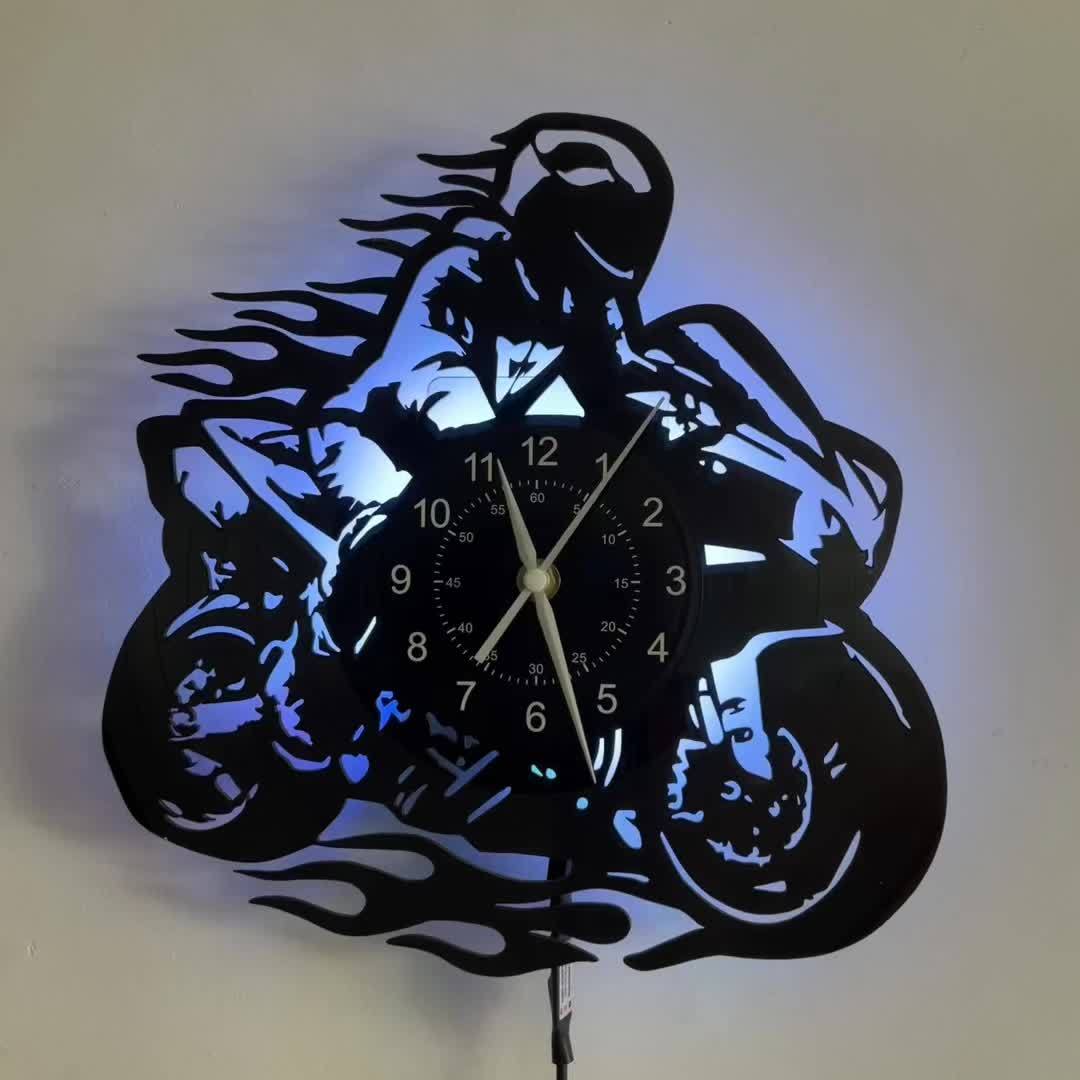1pc Unique Motorcycle-Themed Vinyl Record Wall Clock - Silent, Birthday, Living Room, Bedroom, Home, Office Decor - Perfect Gift for Mother's Day, Spring, School Season, Graduation