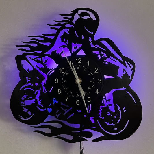 1pc Unique Motorcycle-Themed Vinyl Record Wall Clock - Silent, Birthday, Living Room, Bedroom, Home, Office Decor - Perfect Gift for Mother's Day, Spring, School Season, Graduation