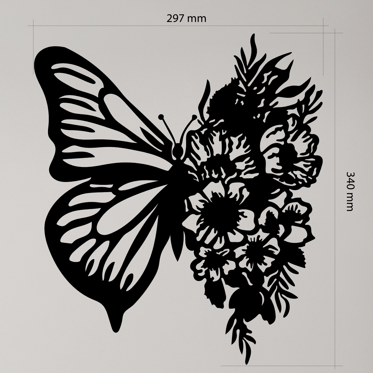 Floral Butterfly Wall Art, featuring a unique design where one wing is a classic butterfly shape and the other transforms into a delicate floral pattern. Acrylic glass decor - Vibewall
