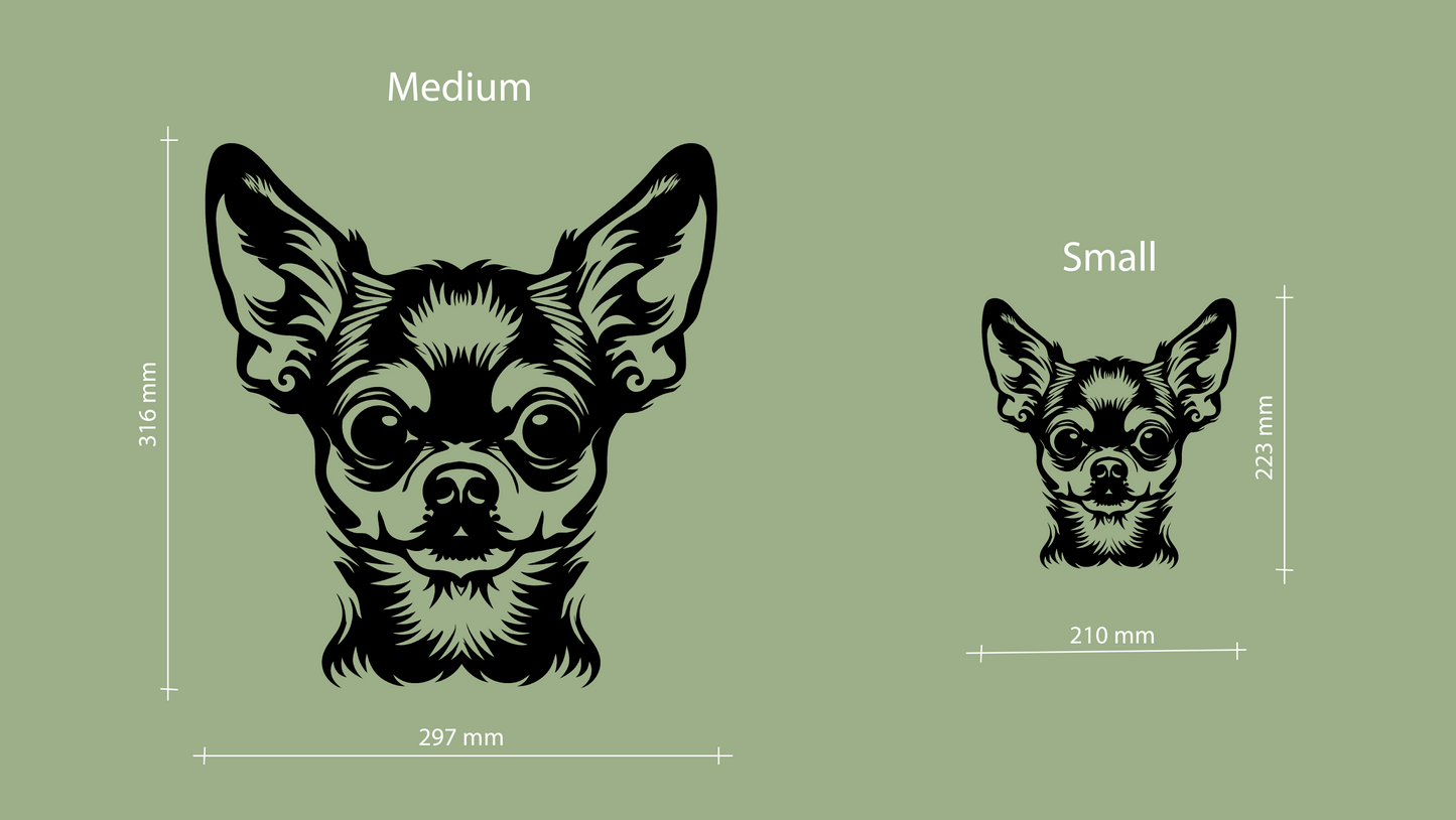 Pet wall decor featuring an illustration of a Chihuahua. Acrylic glass decor - Vibewall