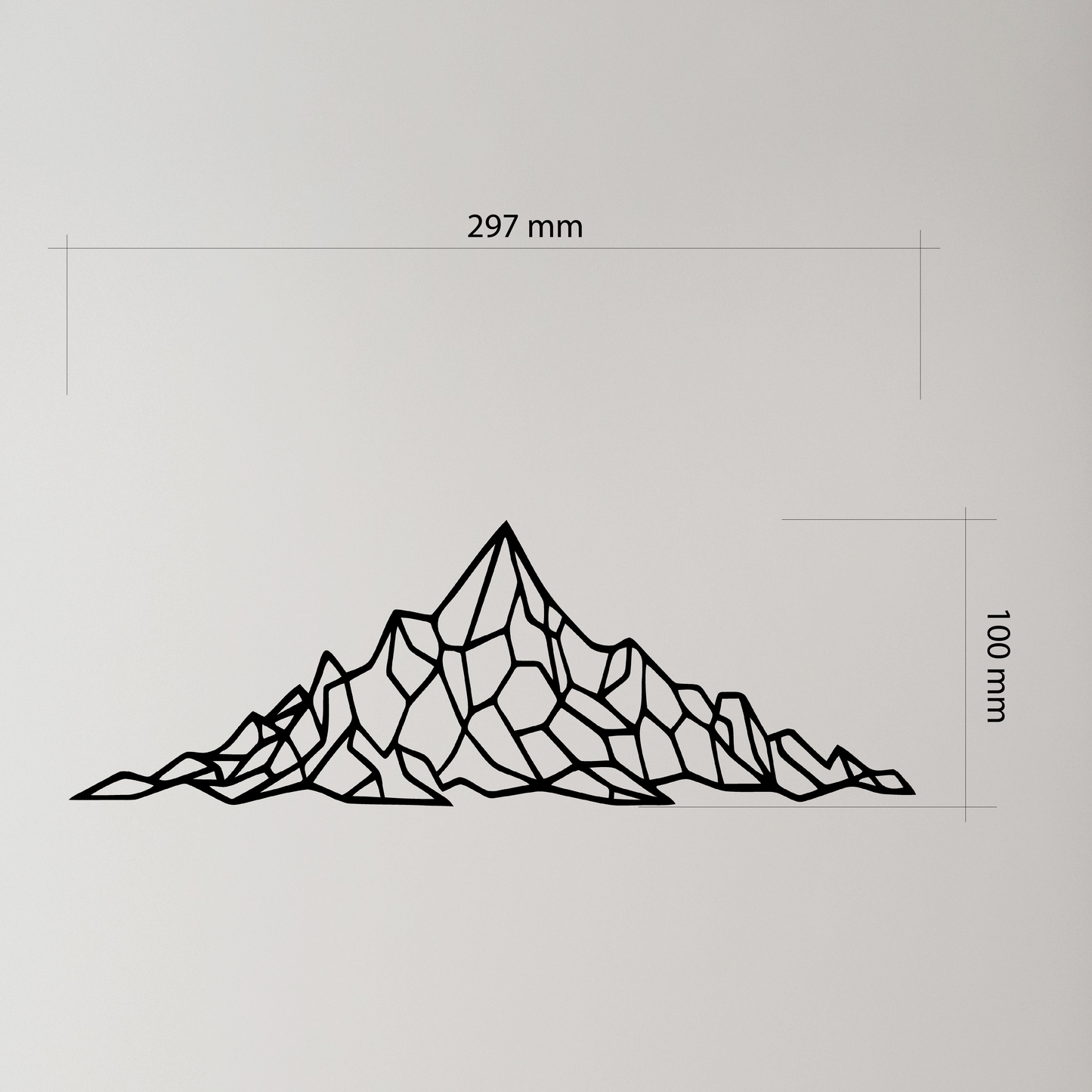 Geometric mountain design with dimensions on a gray background. Acrylic glass decor - Vibewall
