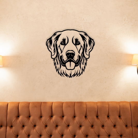Pet wall decor featuring an illustration of a Golden Retriever. Acrylic glass decor - Vibewall