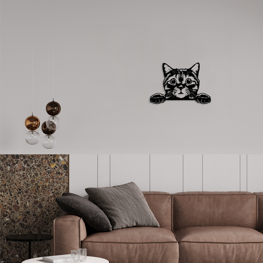 Pet wall decor featuring an illustration of a Peeking Cat. Acrylic glass decor - Vibewall