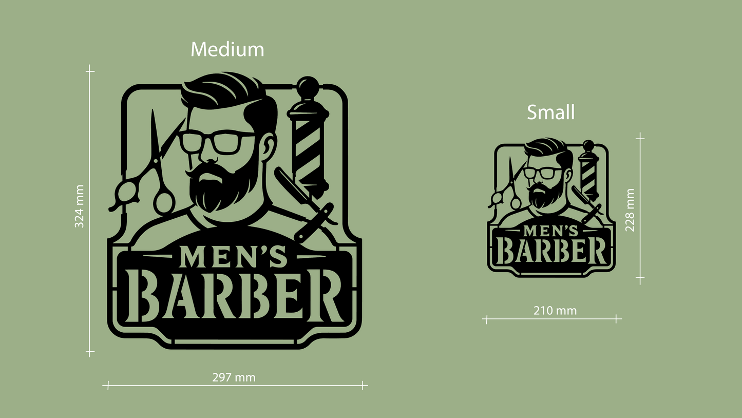 Men's Barber logo with dimensions on a green background - Acrylic wall decor - Vibewall