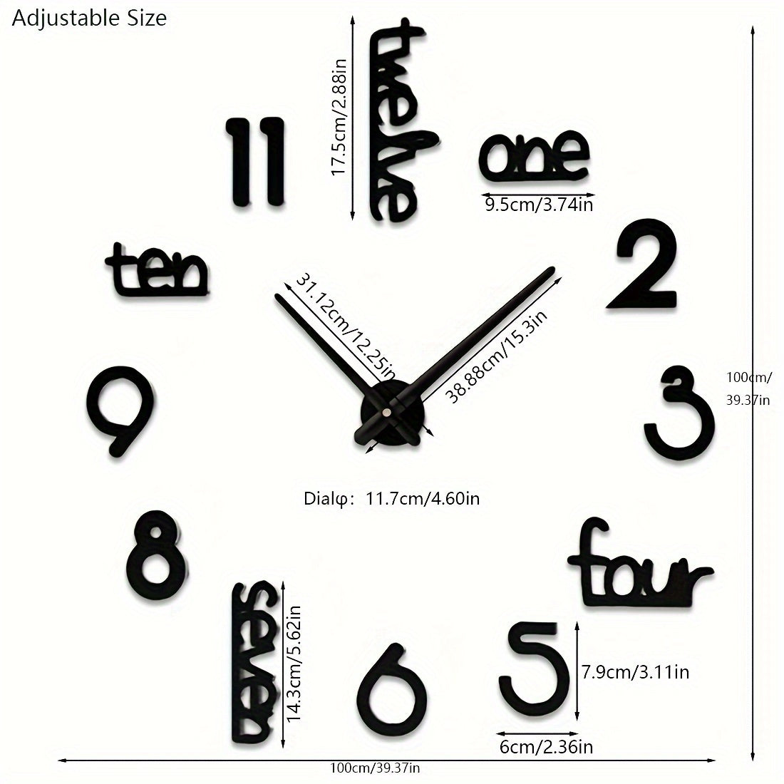 [Silent Wall Clock Kit] Modern Giant Silent Wall Clock Kit - Large Frameless Wall Clock for Home Office, Living Room, Kitchen, Bedroom Decoration