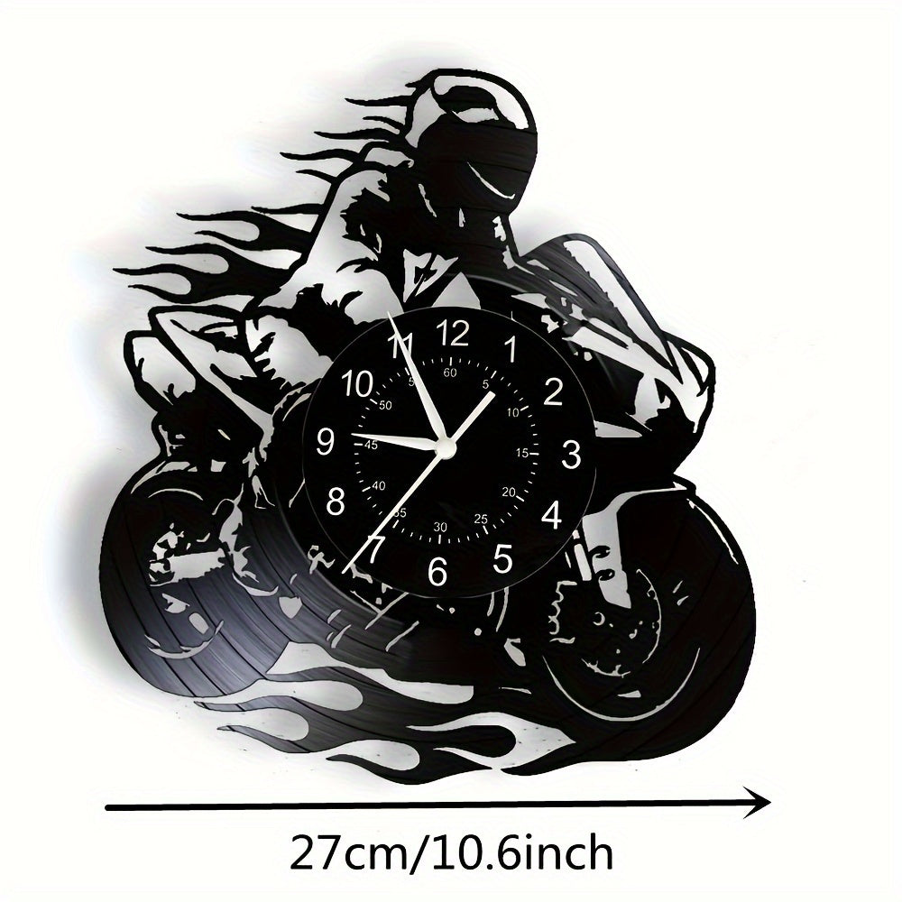 1pc Unique Motorcycle-Themed Vinyl Record Wall Clock - Silent, Birthday, Living Room, Bedroom, Home, Office Decor - Perfect Gift for Mother's Day, Spring, School Season, Graduation