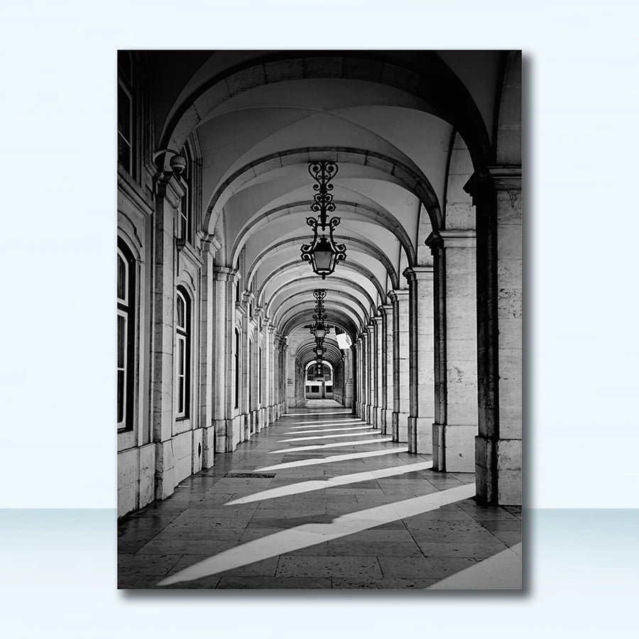 Wandkunst S Drucke Wandbilder für Wohnzimmer skandinavische nordische schwarz-weiße Gebäude Leinwand Malerei Mädchen -  Leinwand
