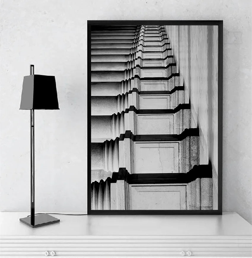 Wandkunst S Drucke Wandbilder für Wohnzimmer skandinavische nordische schwarz-weiße Gebäude Leinwand Malerei Mädchen -  Leinwand