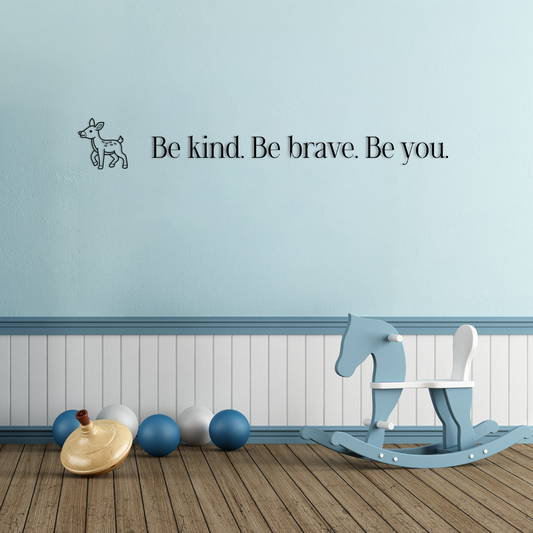Children's room with a rocking horse, toys, and motivational wall quote on a light blue wall. - Acrylic glas dekor - Vibewall
