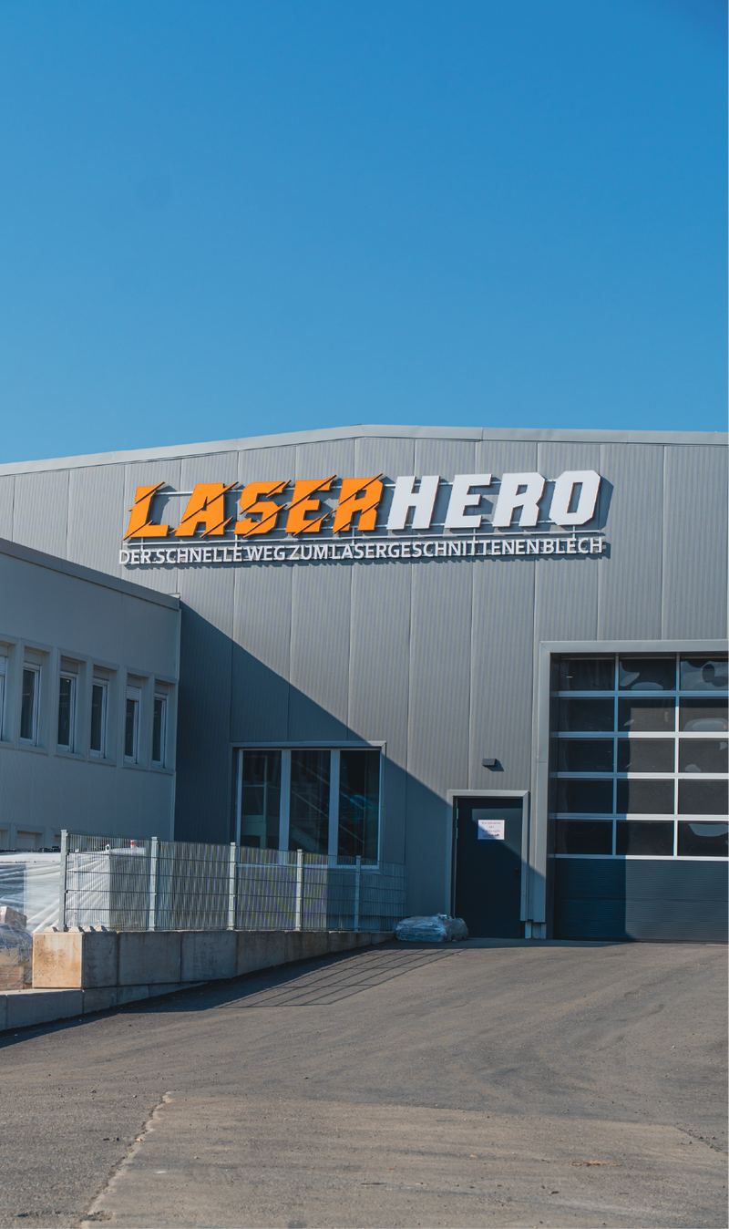 Factory building with 'LaserHero' sign on.