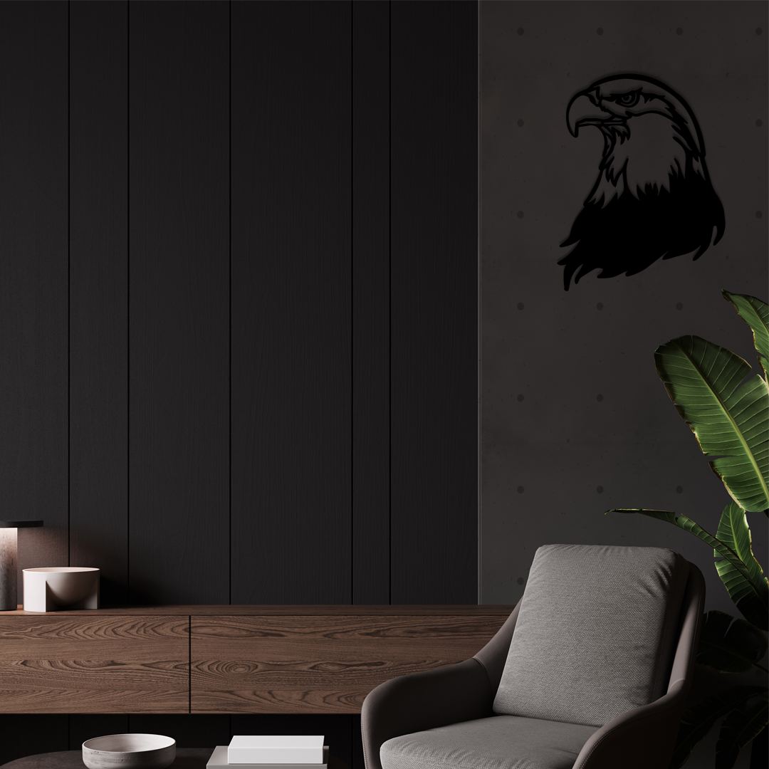 Bald Eagle Head Wall Art features the bold profile of a bald eagle’s head. Acrylic glass decor - Vibewall