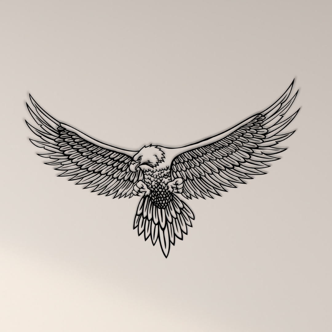 Bald Eagle captured mid-flight with wings fully spread, this design showcases the eagle's strength, precision, and grace in striking detail. Acrylic glass decor - Vibewall