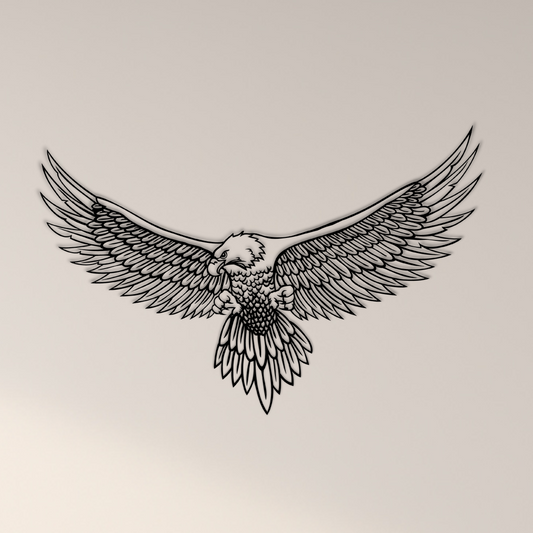 Bald Eagle captured mid-flight with wings fully spread, this design showcases the eagle's strength, precision, and grace in striking detail. Acrylic glass decor - Vibewall