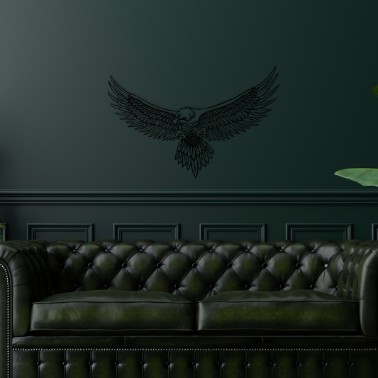 Bald Eagle captured mid-flight with wings fully spread, this design showcases the eagle's strength, precision, and grace in striking detail. Acrylic glass decor - Vibewall