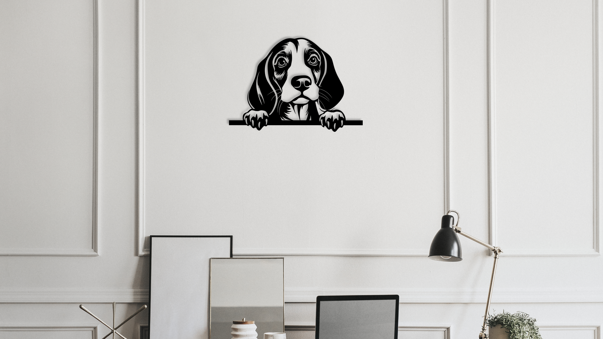 Pet wall decor featuring an illustration of a Beagle. Acrylic glass decor - Vibewall
