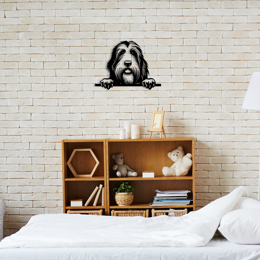 Pet wall decor featuring an illustration of a Bearded Collie. Acrylic glass decor - Vibewall