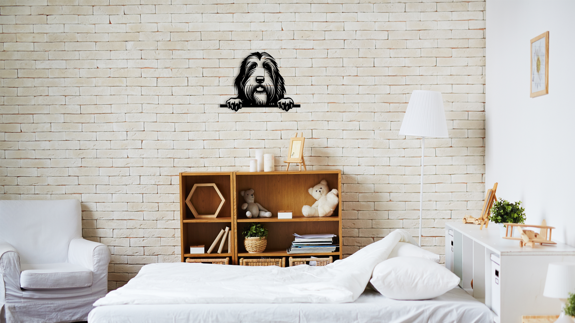 Pet wall decor featuring an illustration of a Bearded Collie. Acrylic glass decor - Vibewall