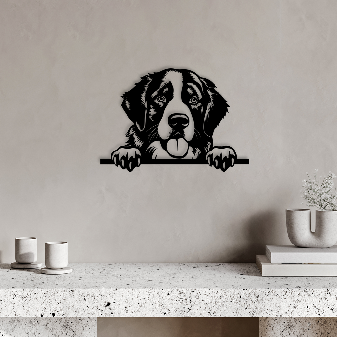 Pet wall decor featuring an illustration of a Bernese Mountain Dog. Acrylic glass decor - Vibewall