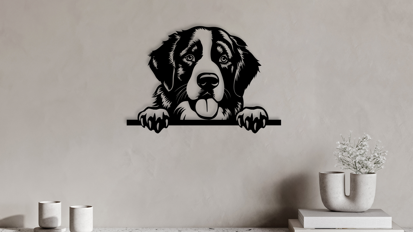 Pet wall decor featuring an illustration of a Bernese Mountain Dog. Acrylic glass decor - Vibewall