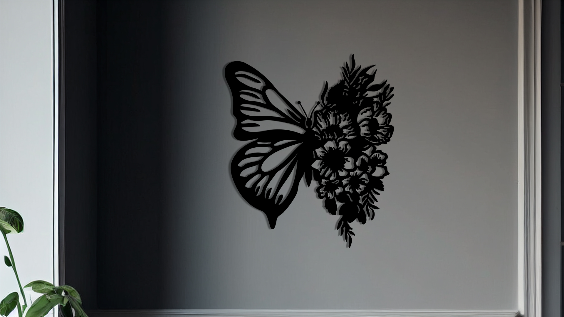 Floral Butterfly Wall Art, featuring a unique design where one wing is a classic butterfly shape and the other transforms into a delicate floral pattern. Acrylic glass decor - Vibewall