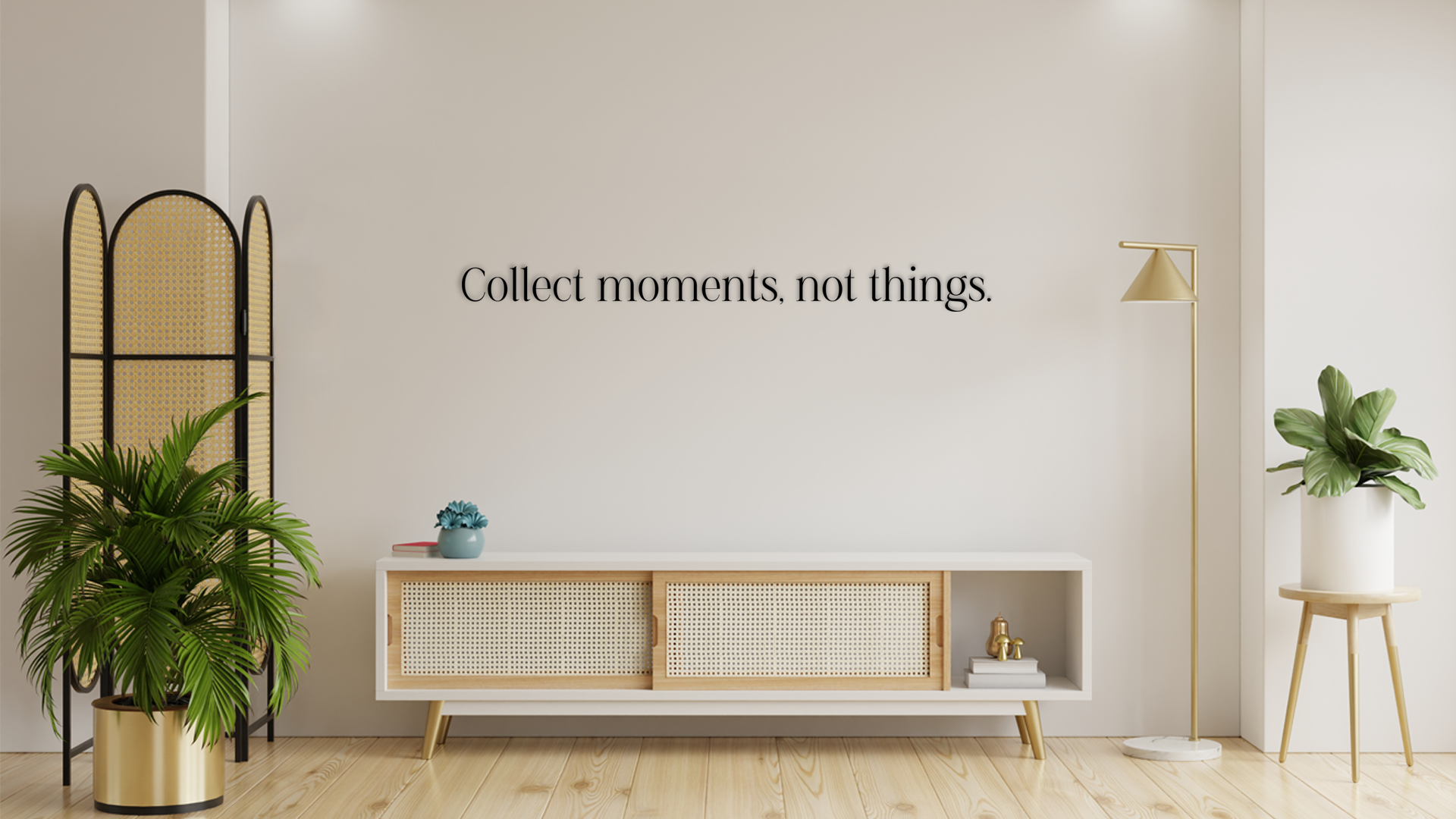 Wall quote 'Collect moments, not things.'  Decorative ornament for your home. Acrylic glass decor - Vibewall