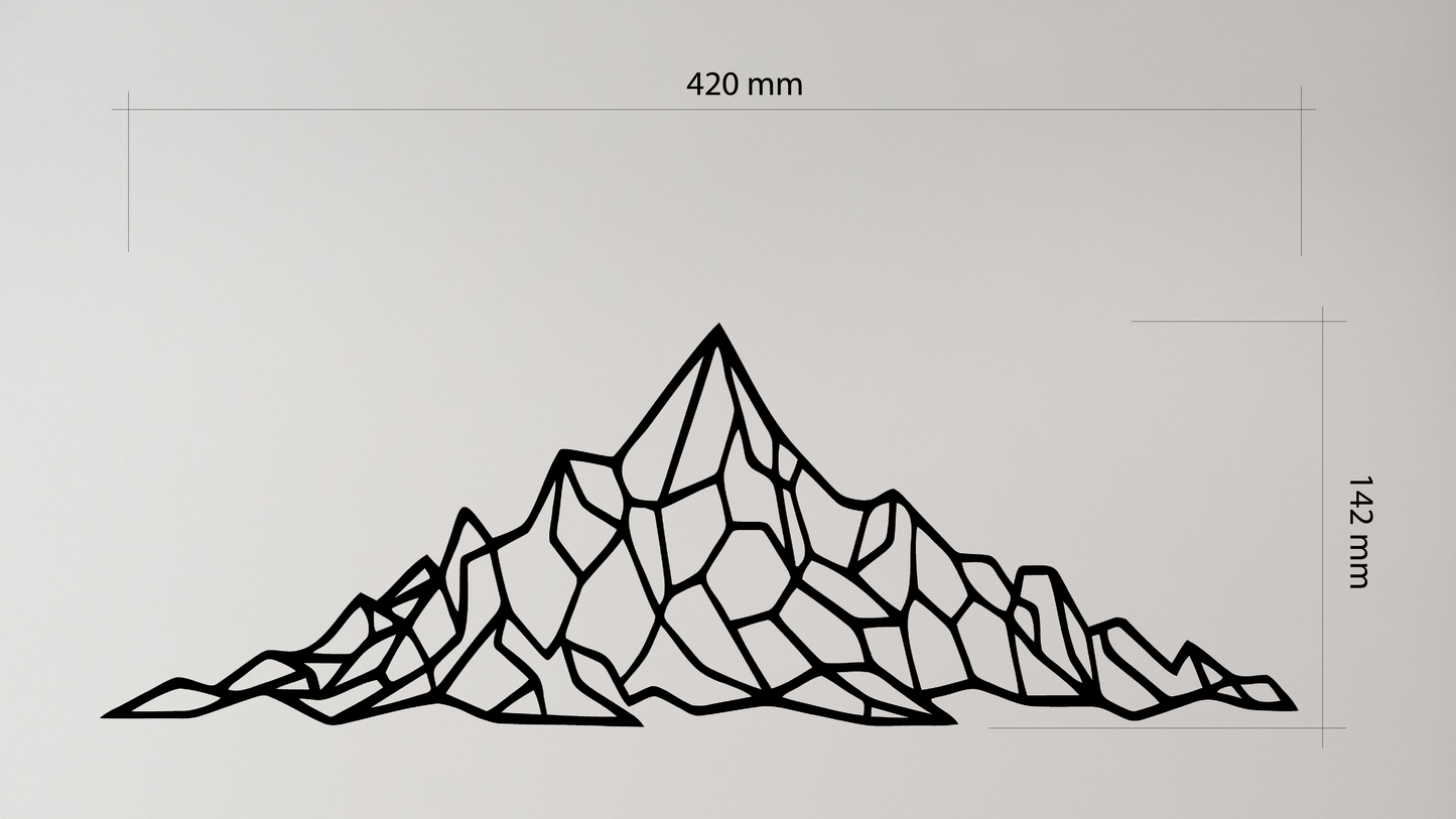 Geometric mountain design with dimensions on a gray background. Acrylic glass decor - Vibewall