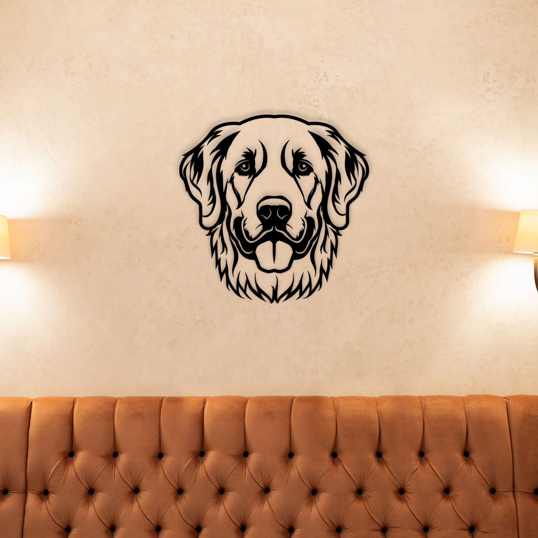 Pet wall decor featuring an illustration of a Golden Retriever. Acrylic glass decor - Vibewall