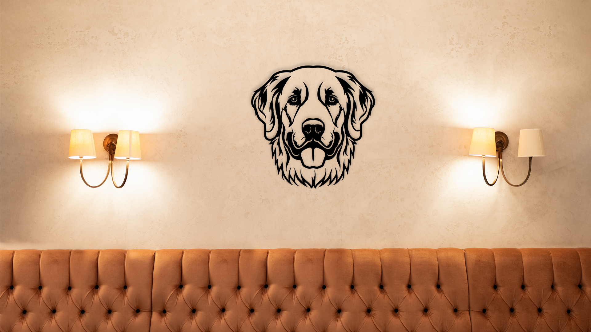 Pet wall decor featuring an illustration of a Golden Retriever. Acrylic glass decor - Vibewall