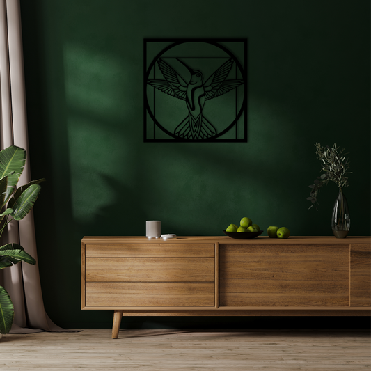 Beautifully crafted Hummingbird Wall Art, made from sleek black acrylic glass. Precision laser-cut and designed to captivate.  Acrylic glass decor - Vibewall