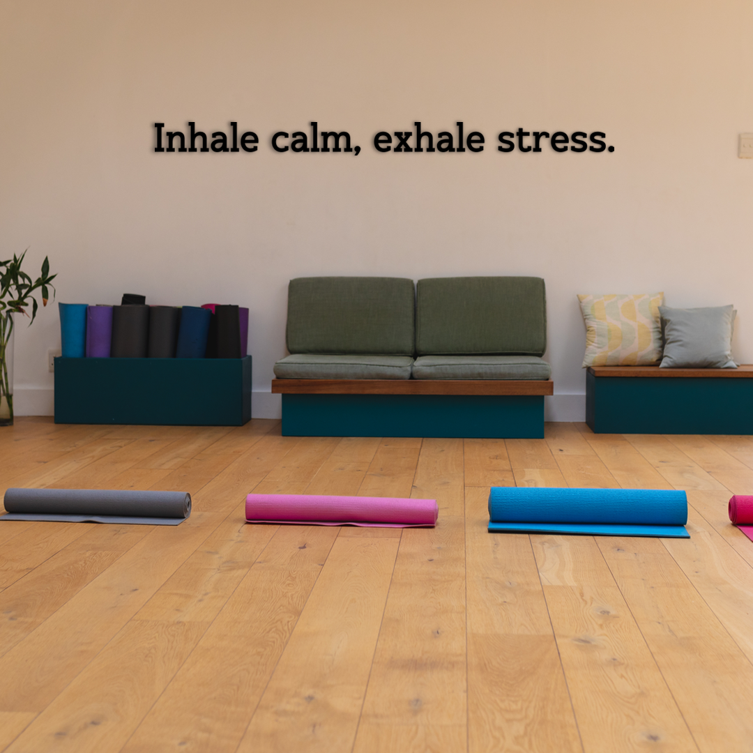 Motivational quote for wall decoration Inhale calm, exhale stress. Acrylic glass decor - Vibewall