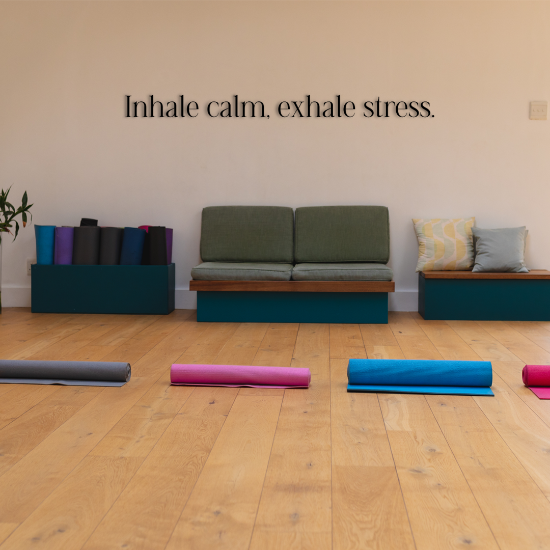 Motivational quote for wall decoration Inhale calm, exhale stress. Acrylic glass decor - Vibewall