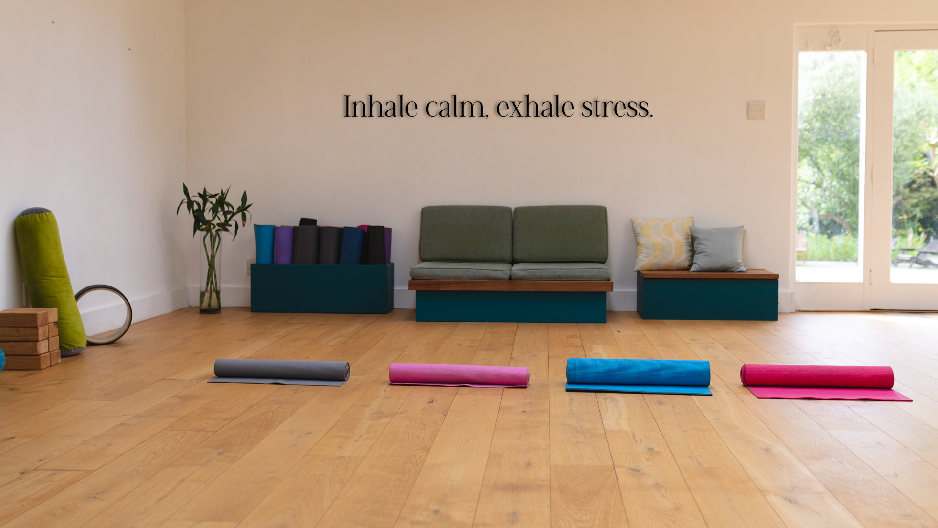 Motivational quote for wall decoration Inhale calm, exhale stress. Acrylic glass decor - Vibewall