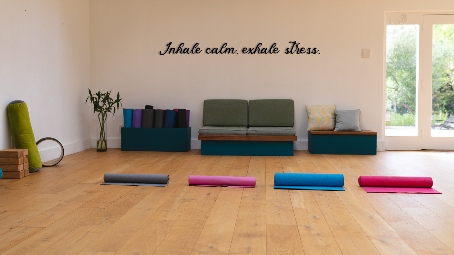 Motivational quote for wall decoration Inhale calm, exhale stress. Acrylic glass decor - Vibewall