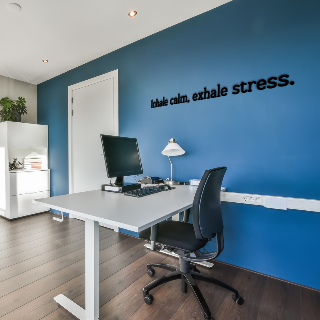 Motivational quote for wall decoration Inhale calm, exhale stress. Acrylic glass decor - Vibewall