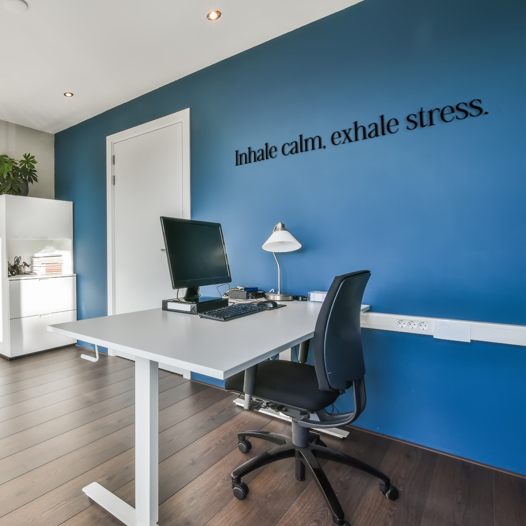 Motivational quote for wall decoration Inhale calm, exhale stress. Acrylic glass decor - Vibewall