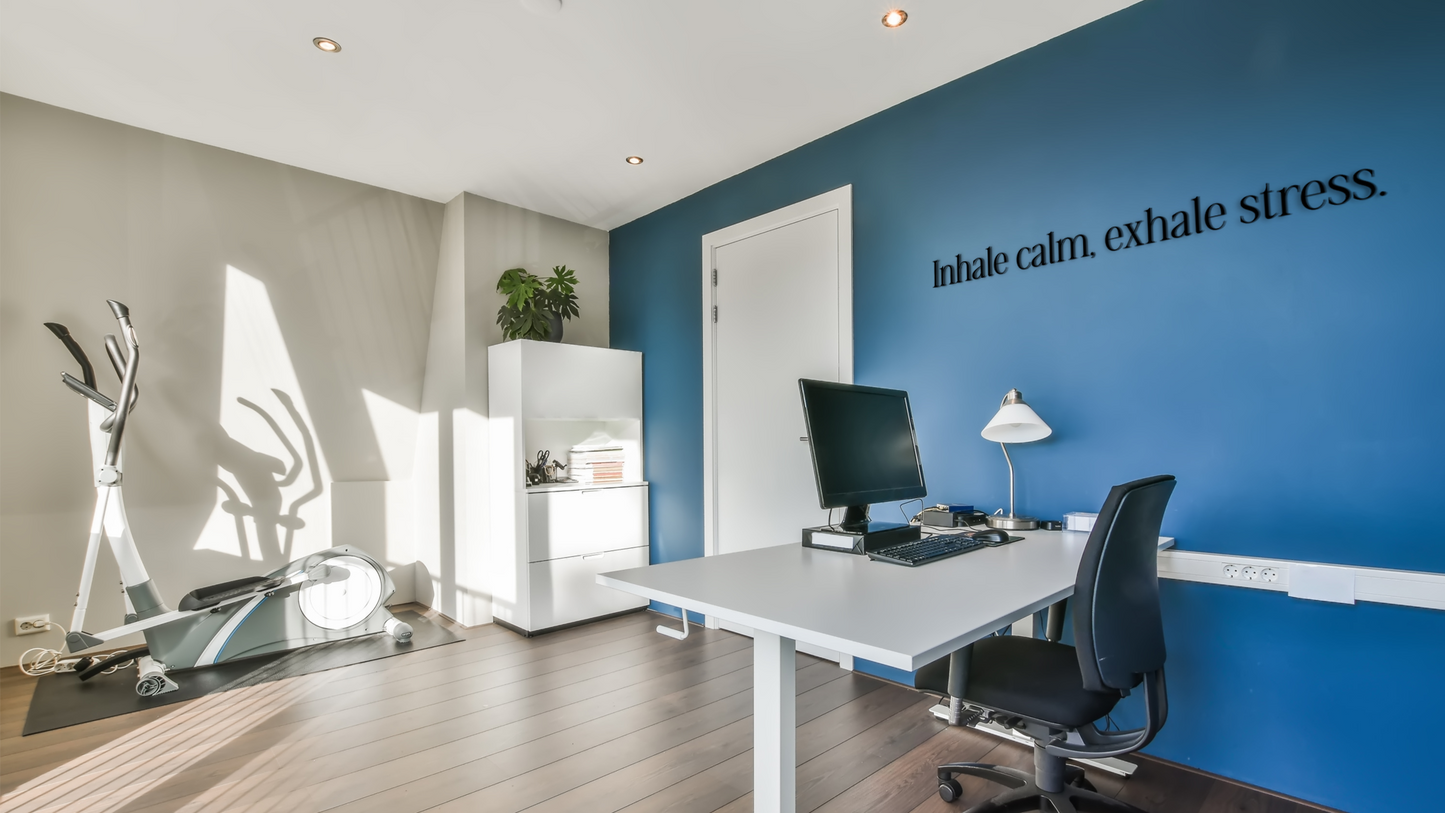 Motivational quote for wall decoration Inhale calm, exhale stress. Acrylic glass decor - Vibewall