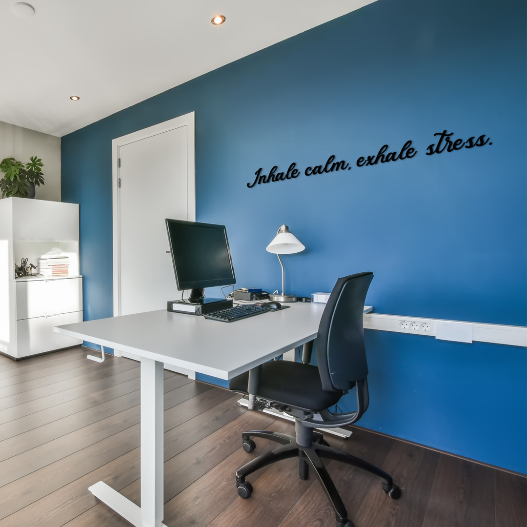 Motivational quote for wall decoration Inhale calm, exhale stress. Acrylic glass decor - Vibewall