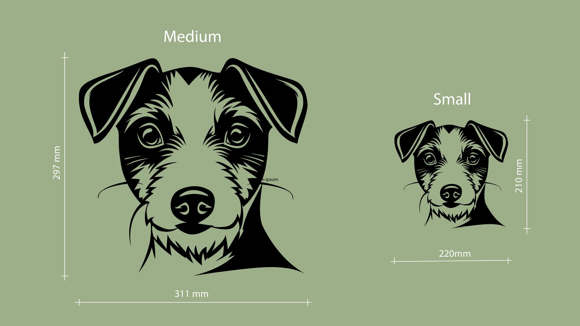 Sizes for pet wall decor featuring an illustration of a Jack Russell Terrier. Acrylic glass decor - Vibewall