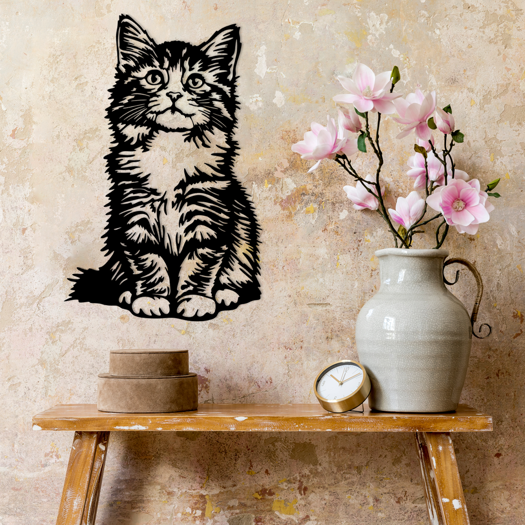 Pet wall decor featuring an illustration of a Kitten Looking Up. Acrylic glass decor - Vibewall