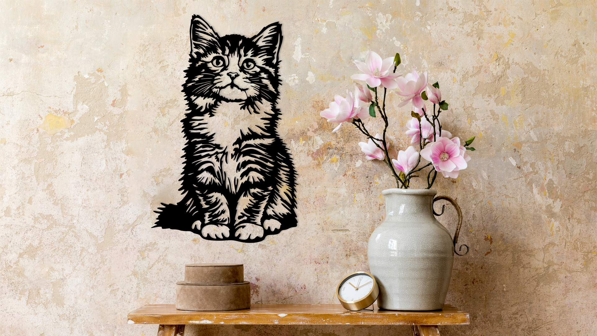 Pet wall decor featuring an illustration of a Kitten Looking Up. Acrylic glass decor - Vibewall