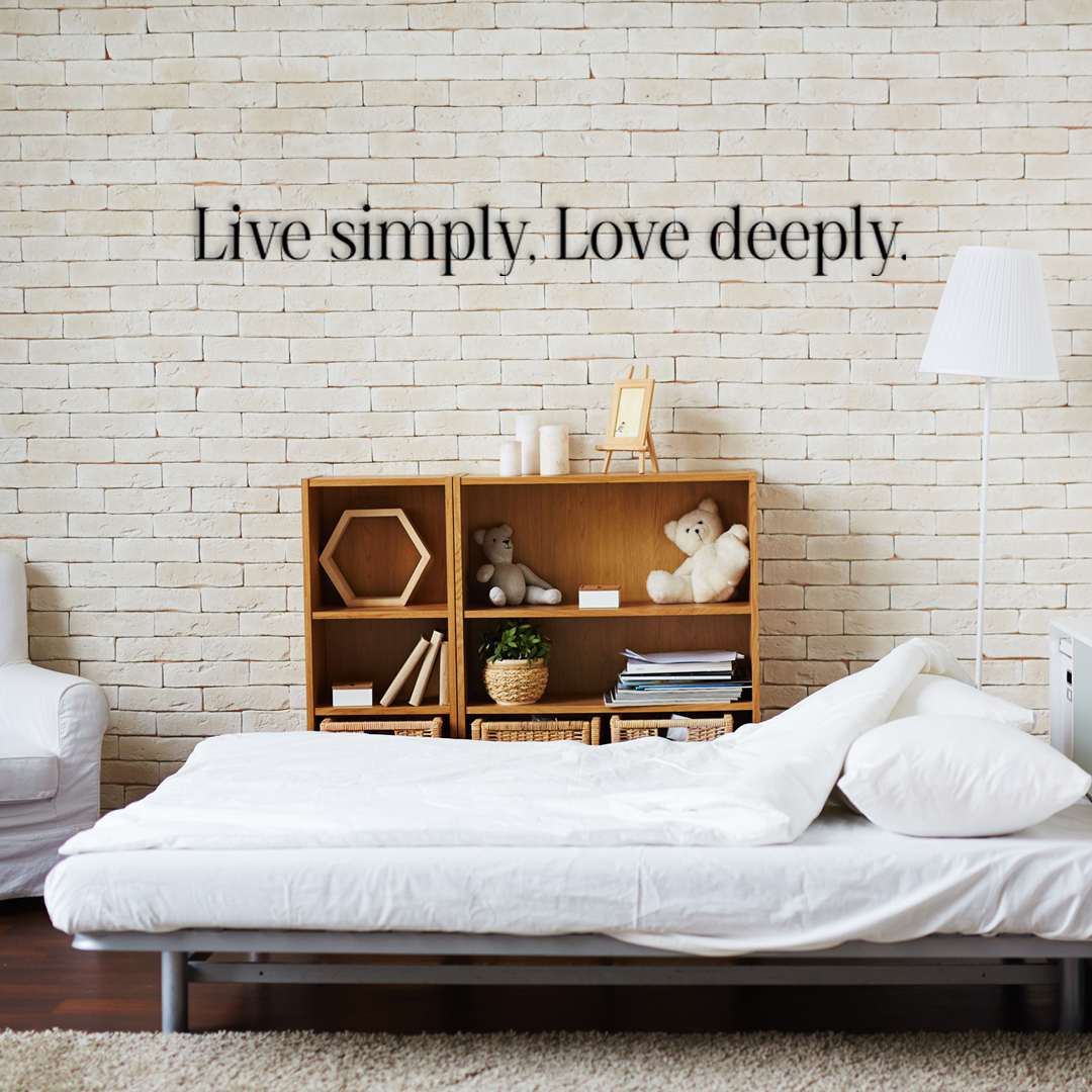 This wall art is featuring the quote 'Live simply, Love deeply.' A gentle daily reminder to slow down and embrace what matters most. Acrylic glass decor - Vibewall
