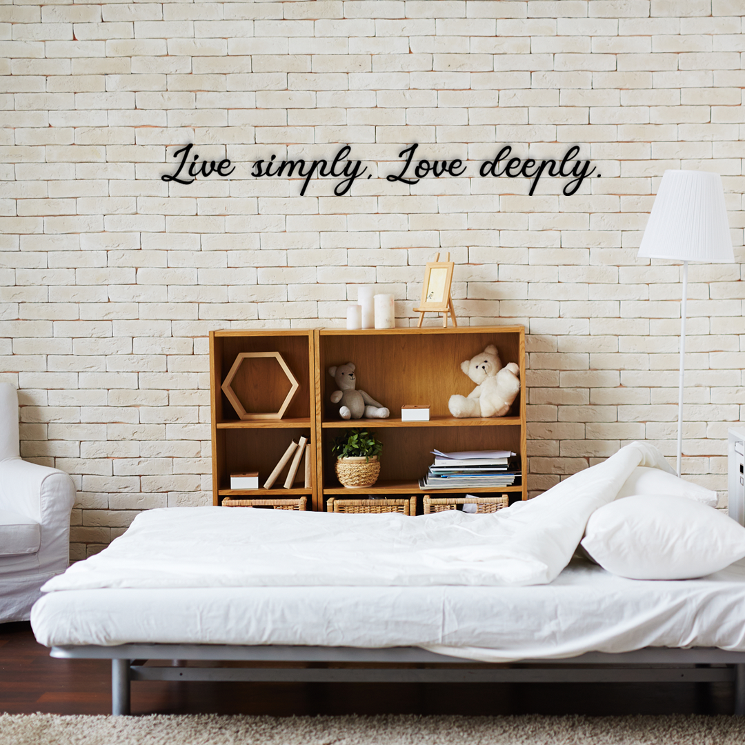 This wall art is featuring the quote 'Live simply, Love deeply.' A gentle daily reminder to slow down and embrace what matters most. Acrylic glass decor - Vibewall