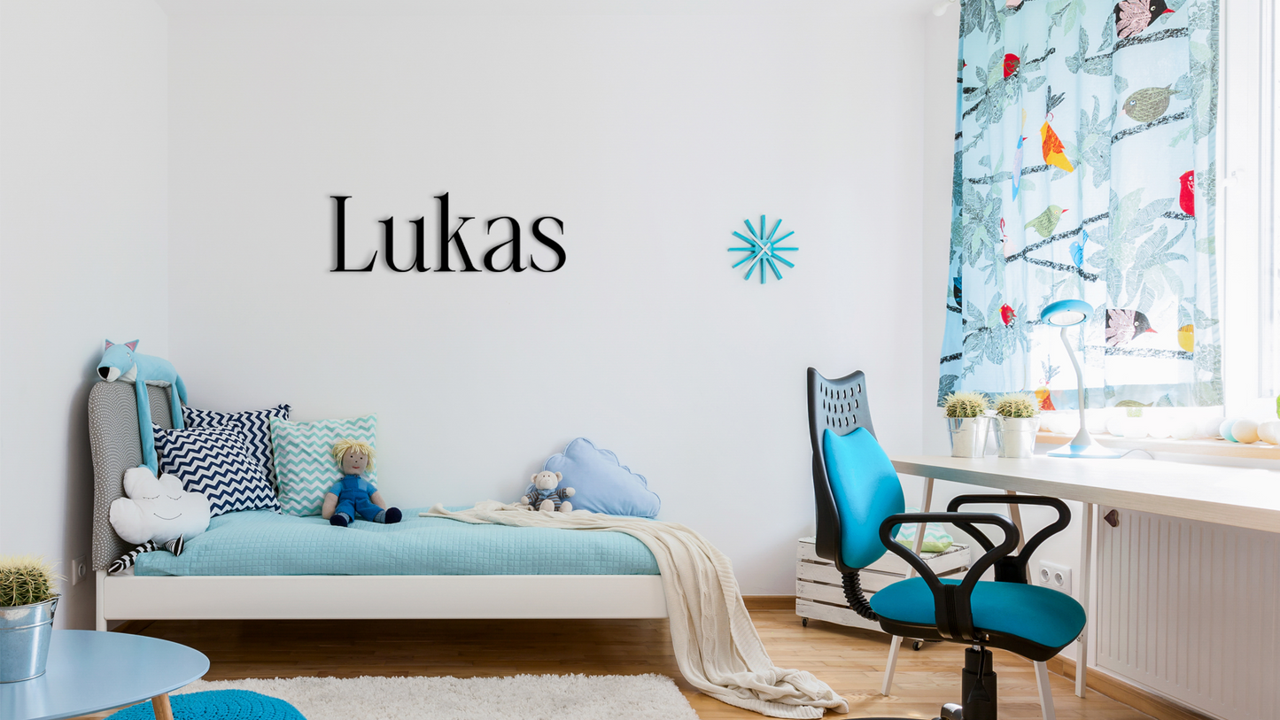 Lukas wall name sign is a simple yet eye-catching detail that brings your space to life. Acrylic glass decor - Vibewall