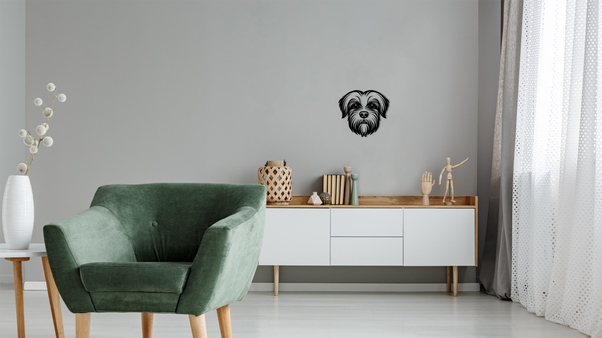 Pet wall decor featuring an illustration of a Maltese. Acrylic glass decor - Vibewall
