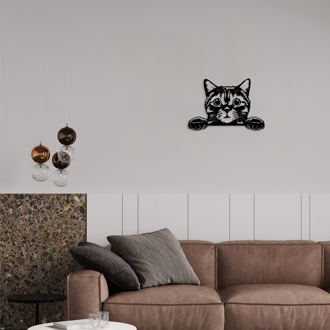 Pet wall decor featuring an illustration of a Peeking Cat. Acrylic glass decor - Vibewall