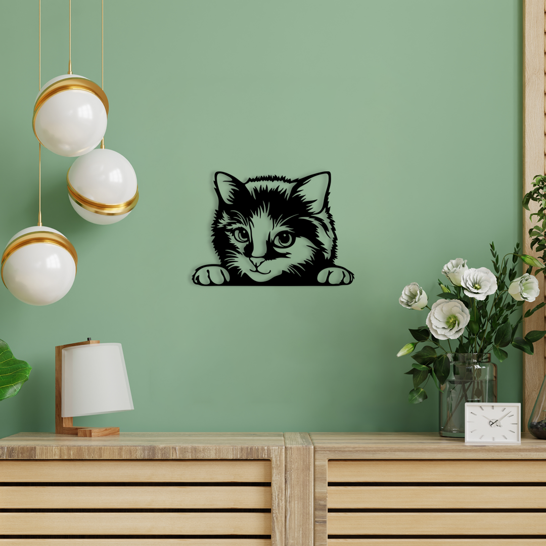 Pet wall decor featuring an illustration of a Peeking Kitten. Acrylic glass decor - Vibewall