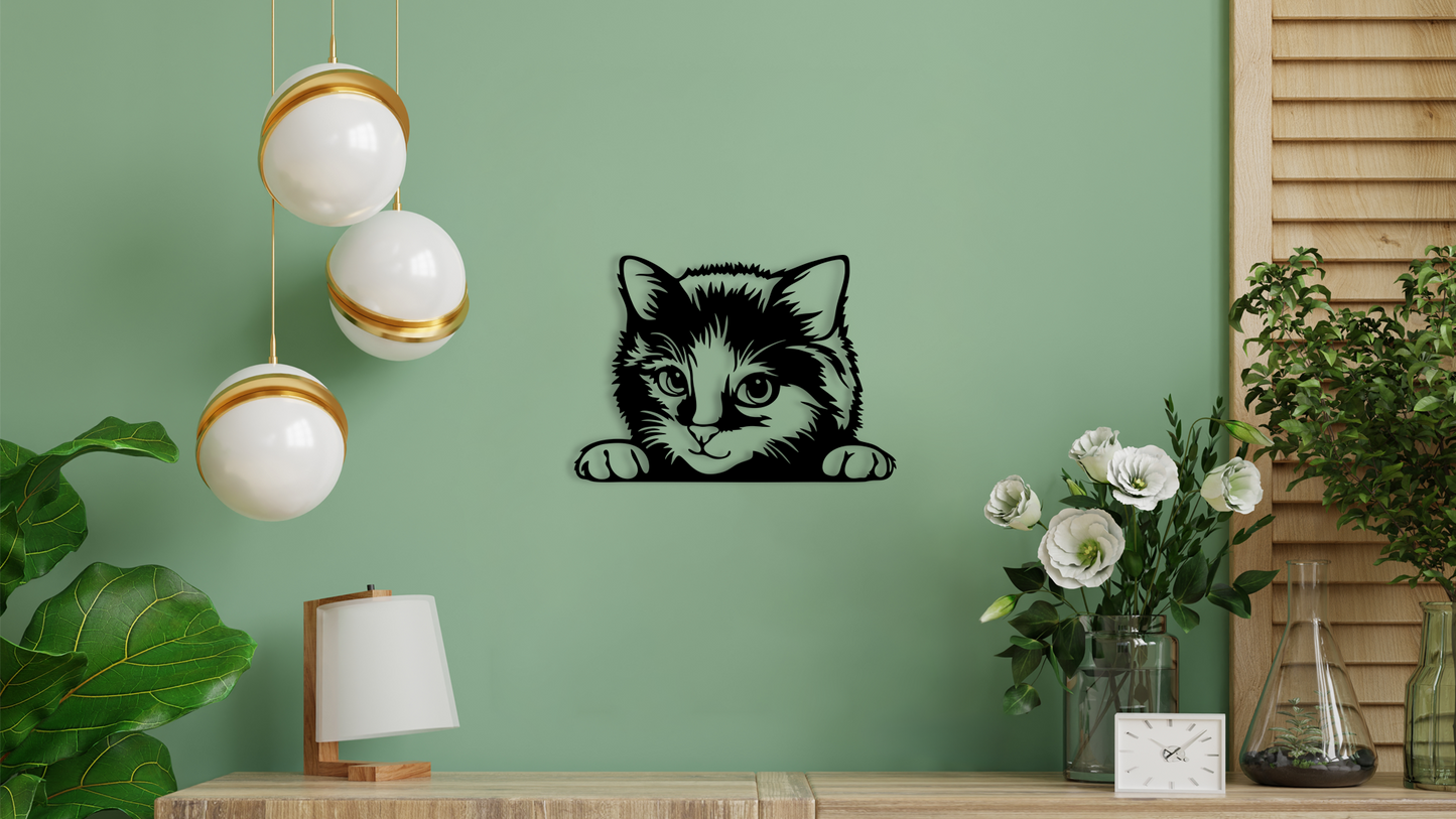 Pet wall decor featuring an illustration of a Peeking Kitten. Acrylic glass decor - Vibewall