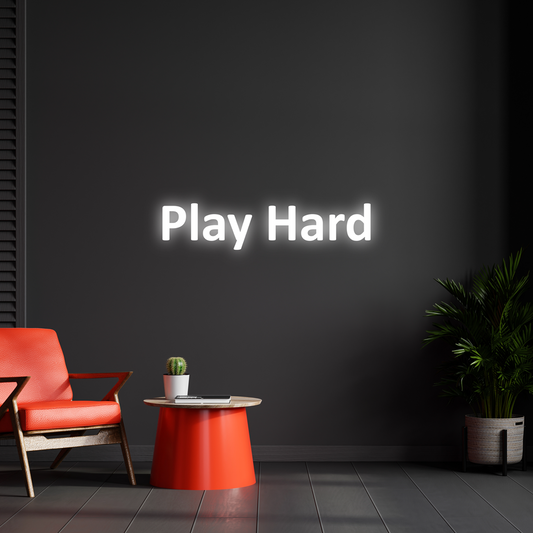 Stylish “Play Hard” illuminated wall decor to fuel your gaming spirit. - Vibewall