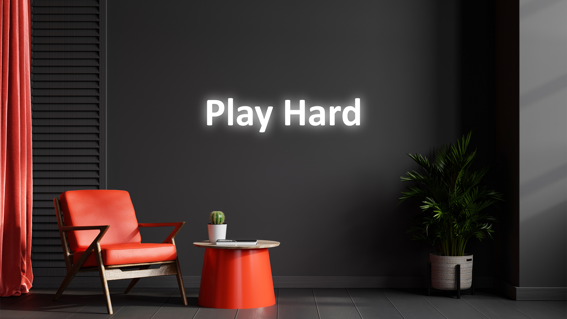 Stylish “Play Hard” illuminated wall decor to fuel your gaming spirit. - Vibewall