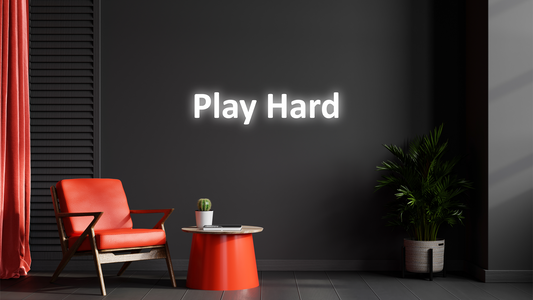 Stylish “Play Hard” illuminated wall decor to fuel your gaming spirit. - Vibewall